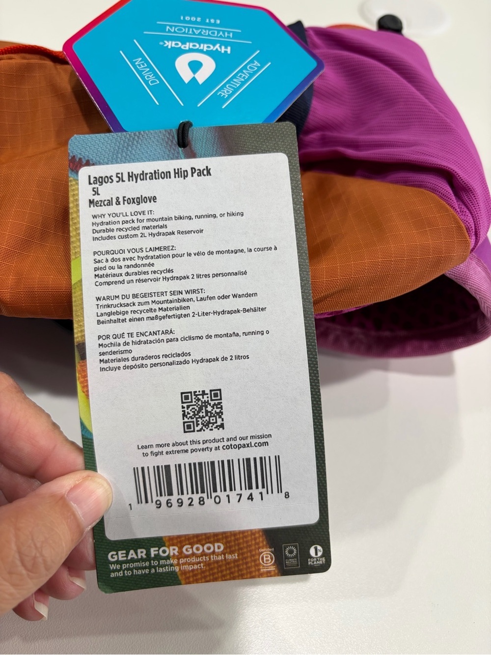 Cotopaxi Lagos 5L Hiking Hydration Hip Pack Orange Purple NWT Ventilated - Picture 11 of 12